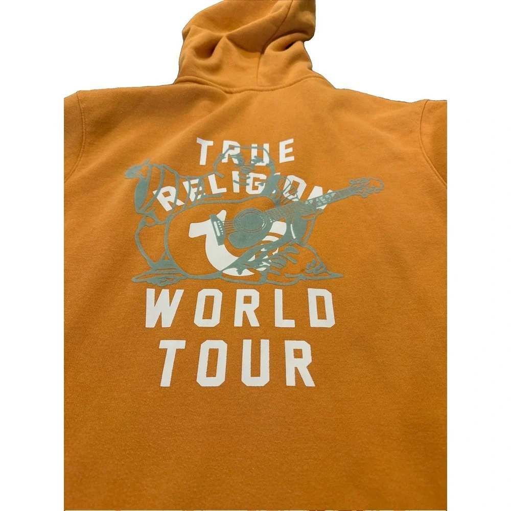 True Religion Mens M Yellow Core Zip Up Hoodie Buddha Logo Sweatshirt Streetwear